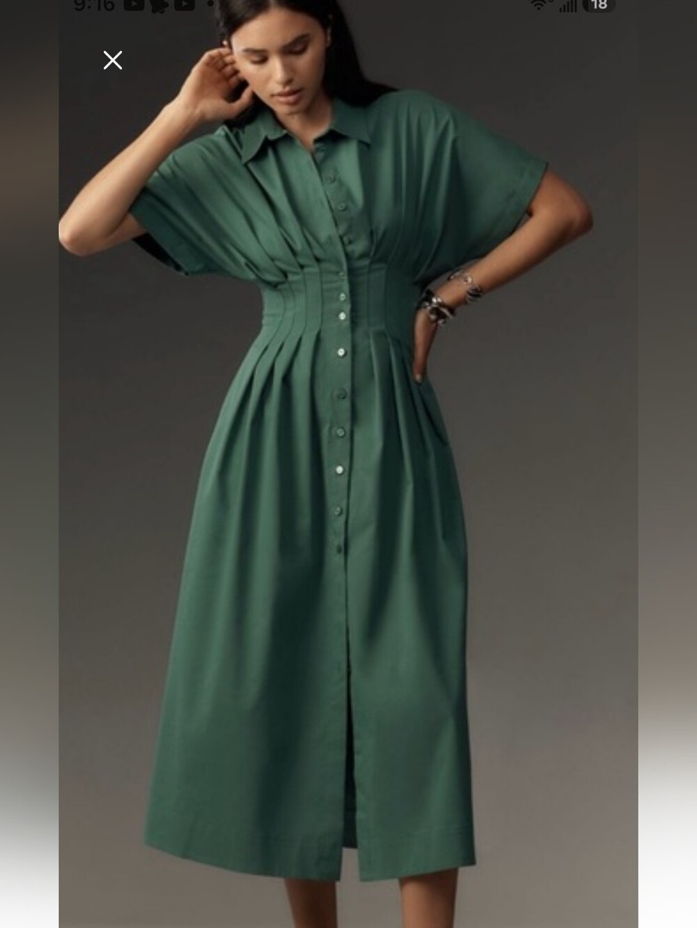 Anthropologie The Tobie By Exquise Green Shirt Midi Dress Size L USED